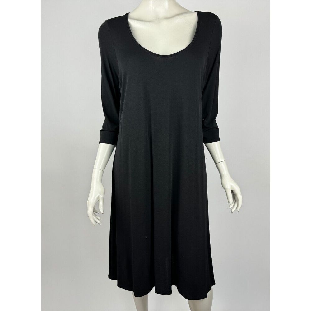 Eileen Fisher Silk Shift Dress Women L? *Flaw 3/4 Sleeve Scoop neck Stretch
